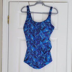 L.L. Bean Royal Blue Floral Tie Waist One Piece Swimsuit